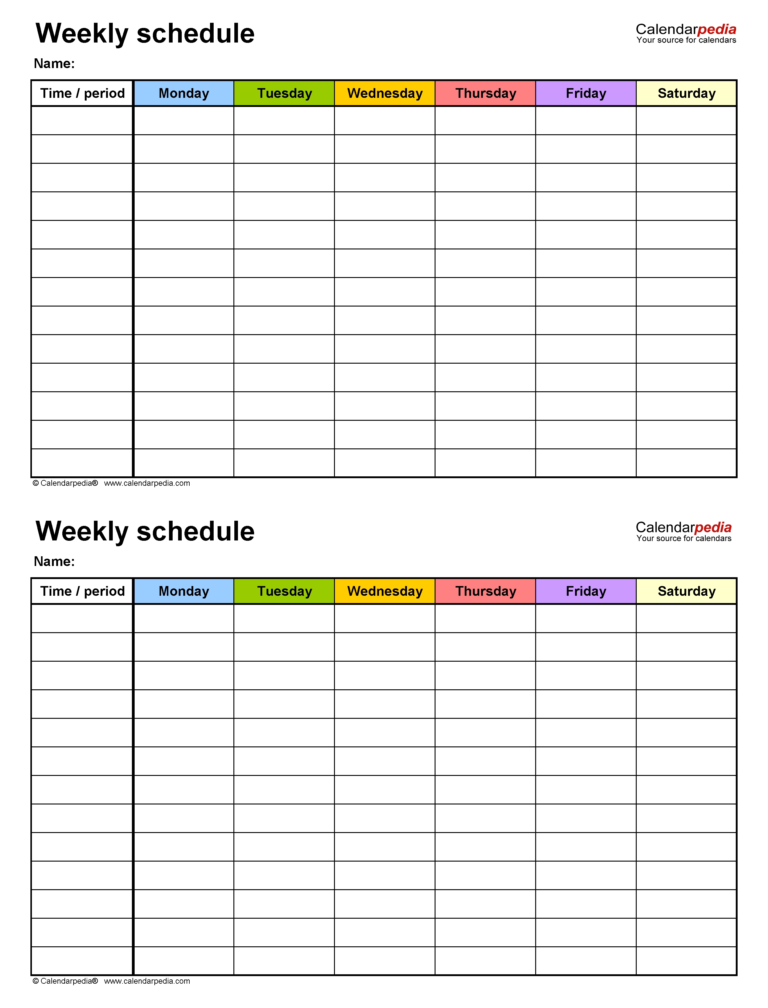 6 week work schedule template