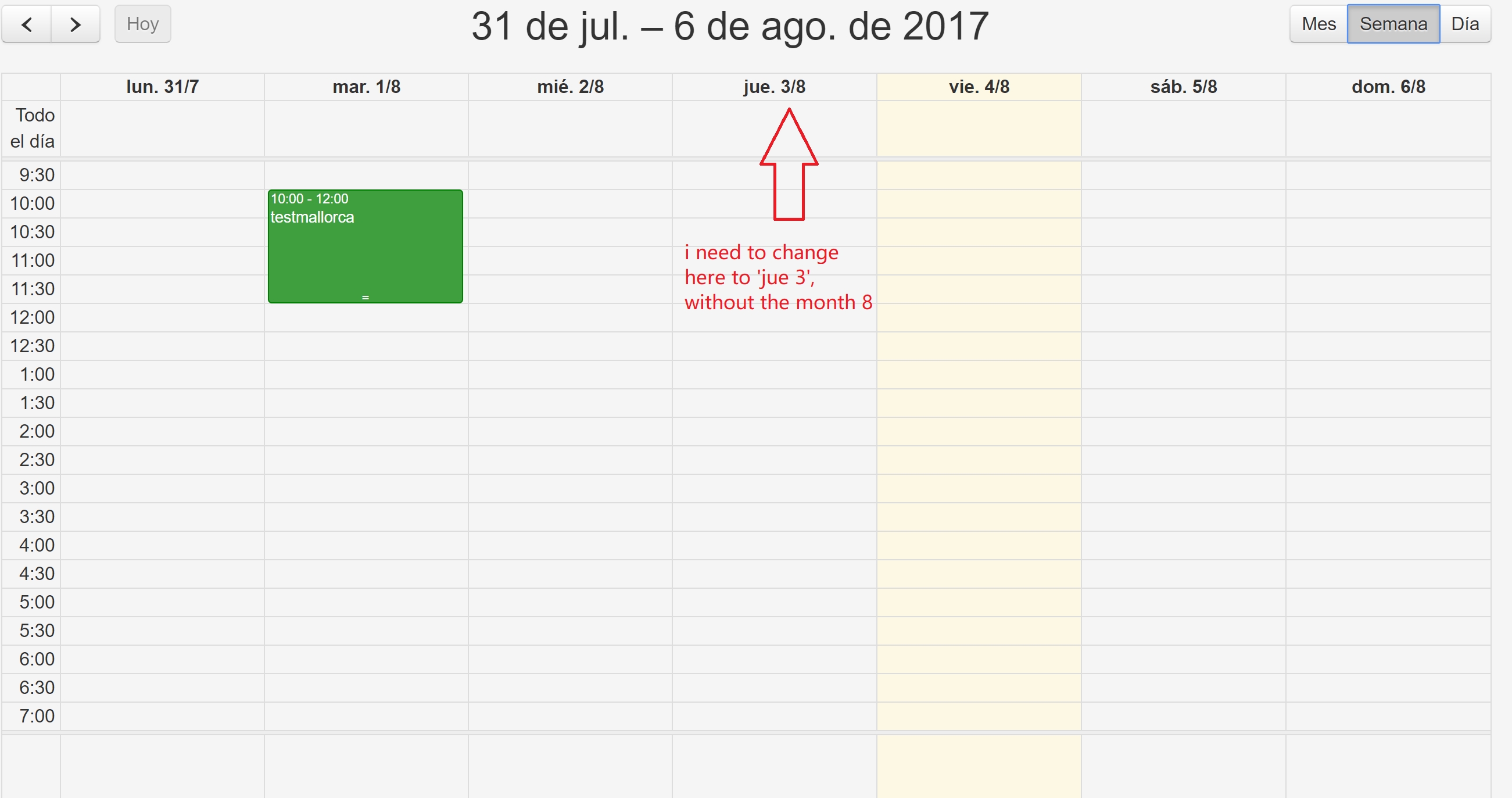 Fullcalendar Format Of Title Of Weekview - Stack Overflow