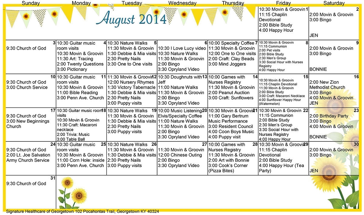 Georgetown August Calendar 2014 - Signature Healthcare Of