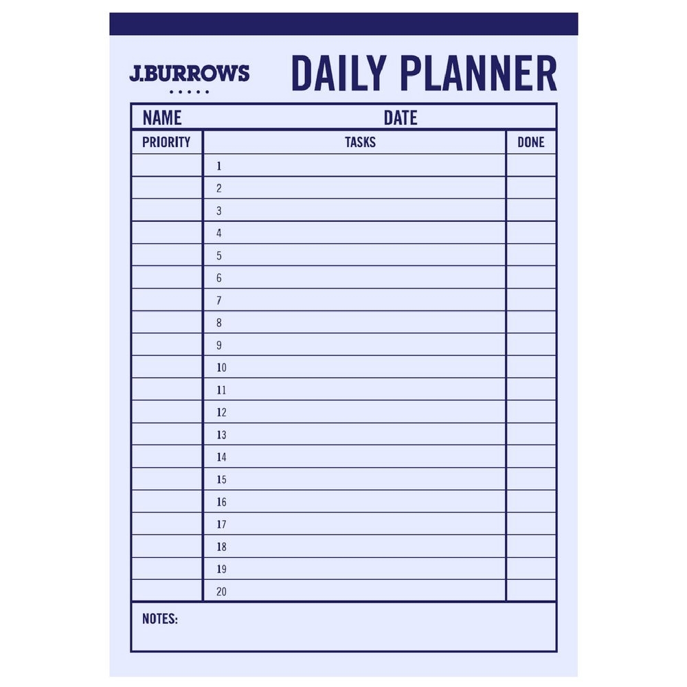 J.burrows A4 Day Planner Pad 50 Sheet
