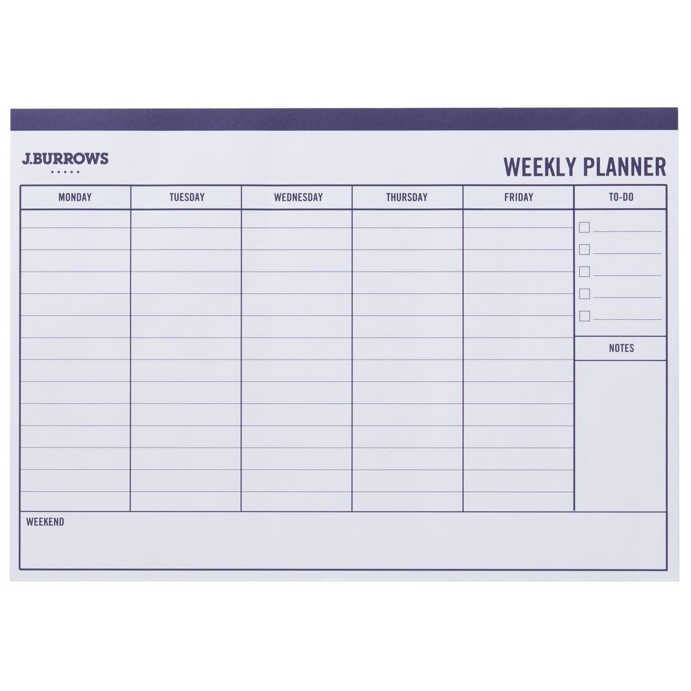 J.burrows A4 Undated Week To View Planner 20 Sheet