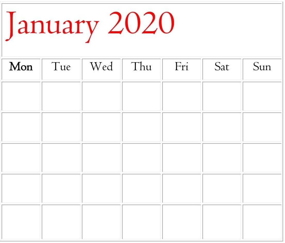 January 2020 Blank Calendar Monthly And Weekly Template