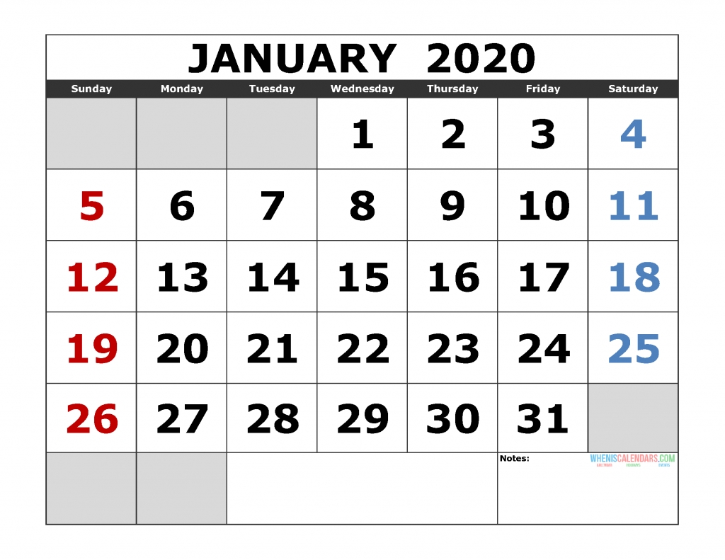 January 2020 Printable Calendar Template Excel, Pdf, Image