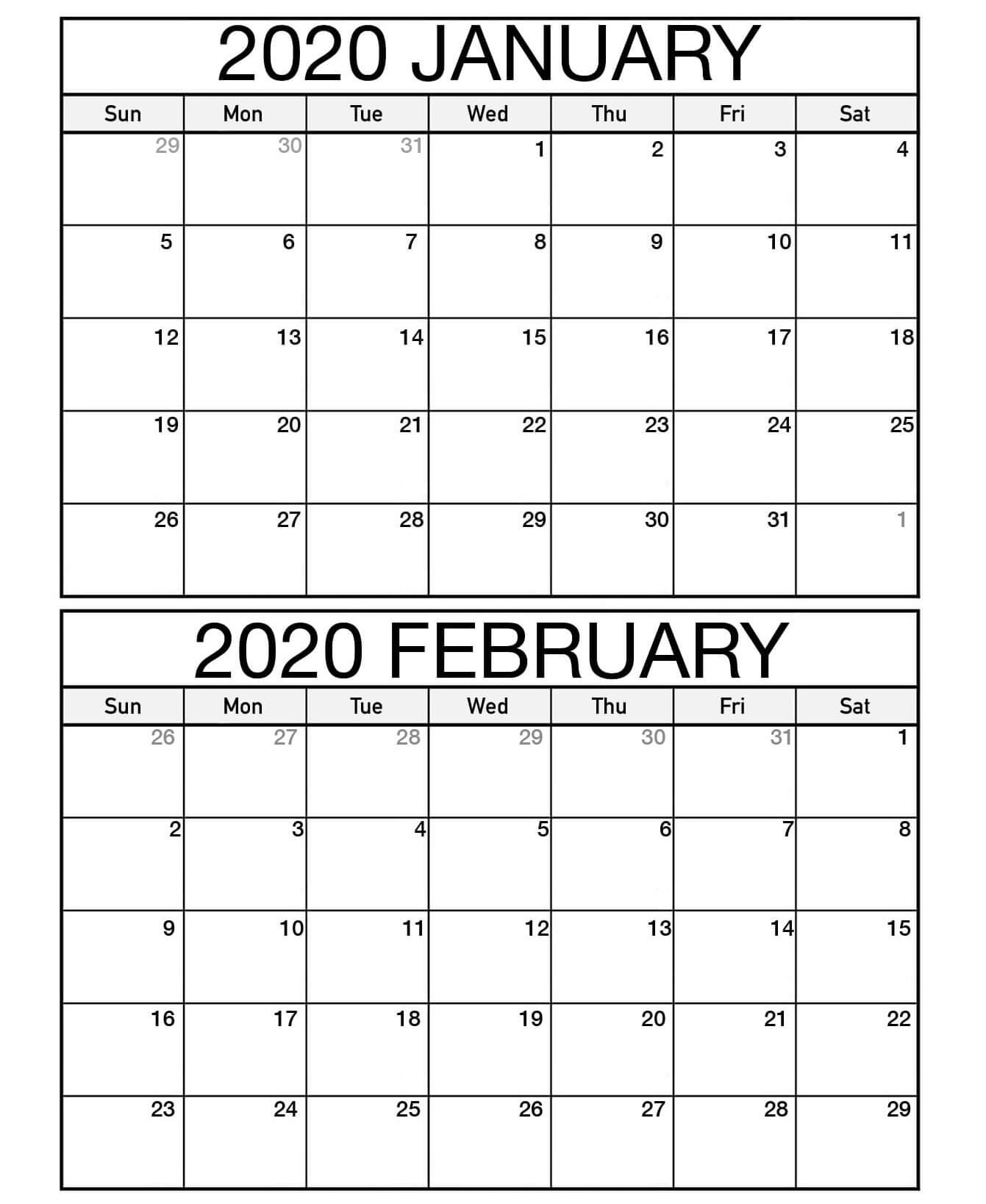 January February 2020 Calendar Jpg | Free Printable Calendar