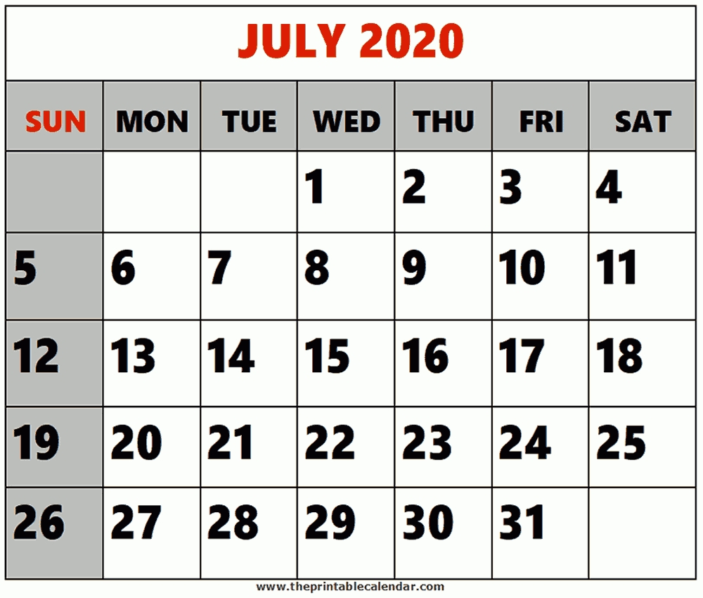 July 2020 Printable Calendars