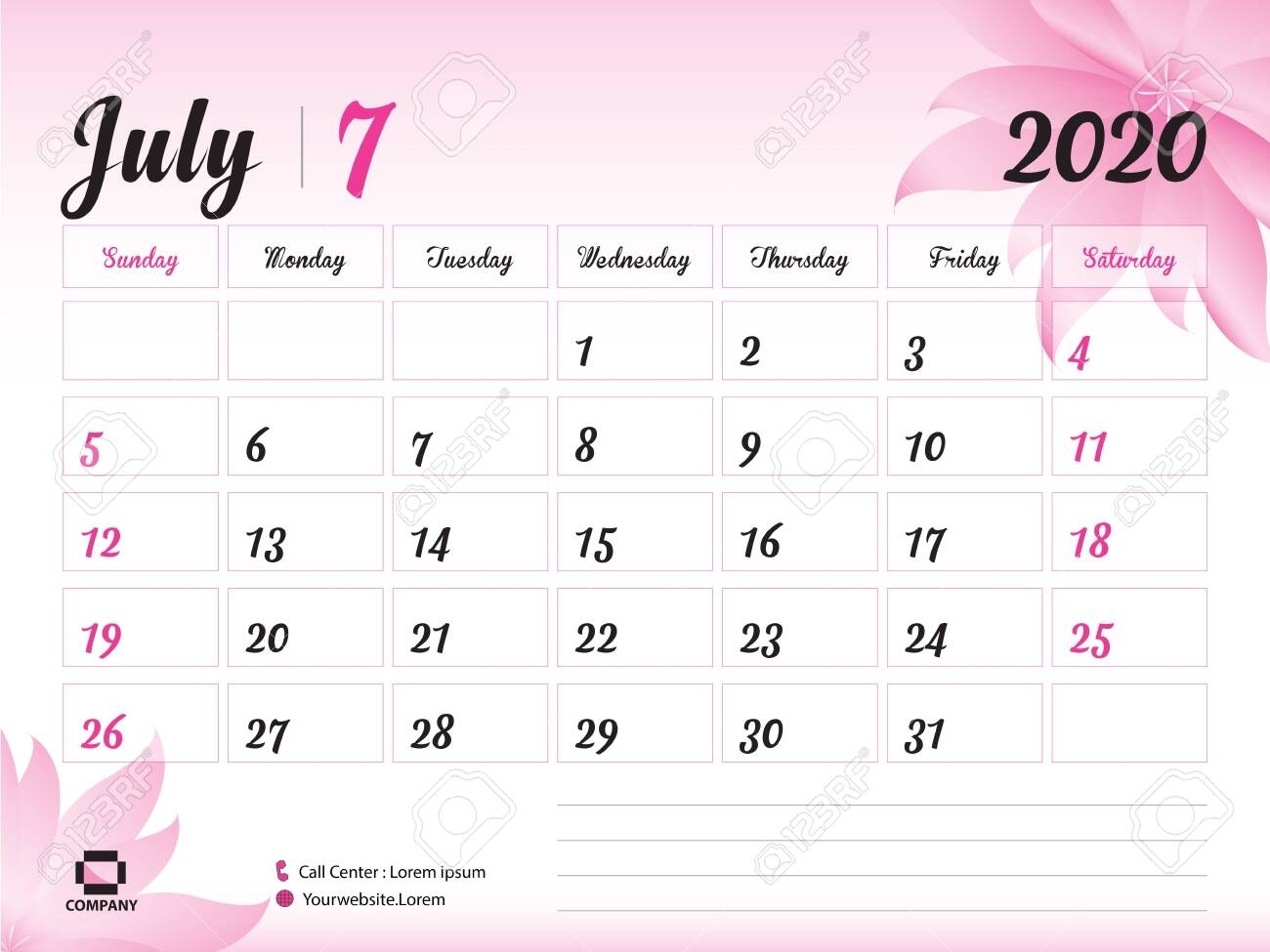 July 2020 Year Template, Calendar 2020, Desk Calendar Design,..