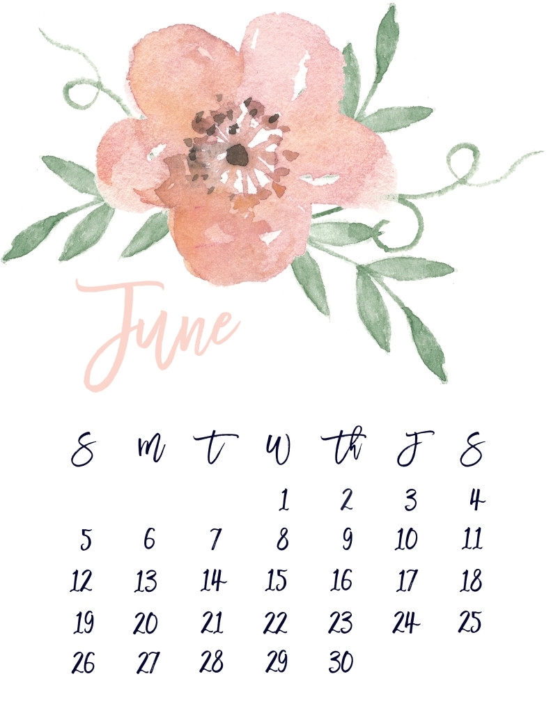 June 2016 Free Pretty Printable Calendar | Marinobambinos