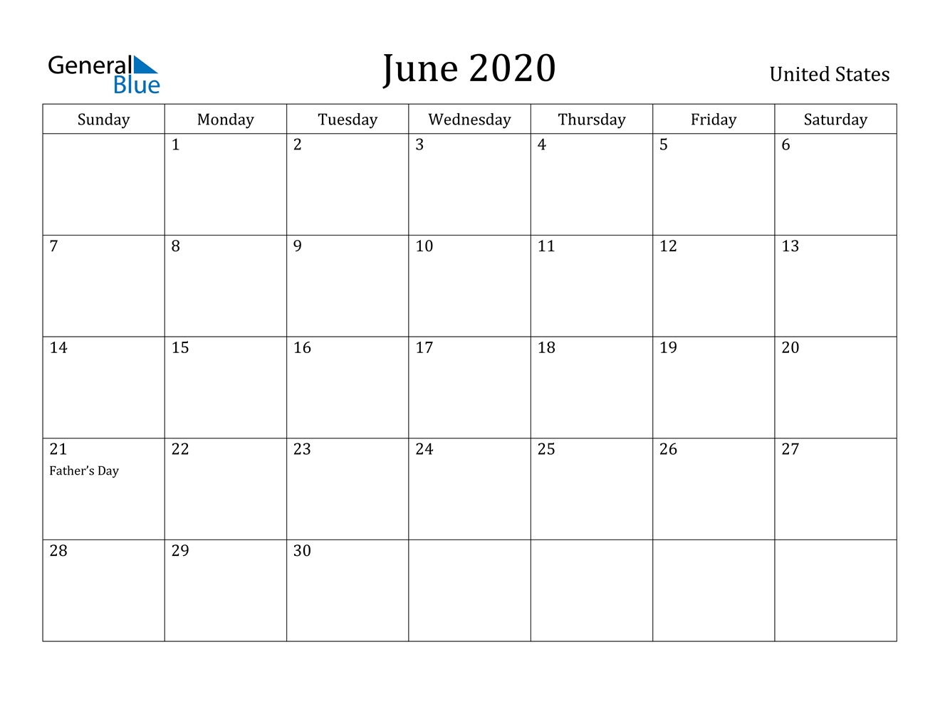 June 2020 Calendar - United States