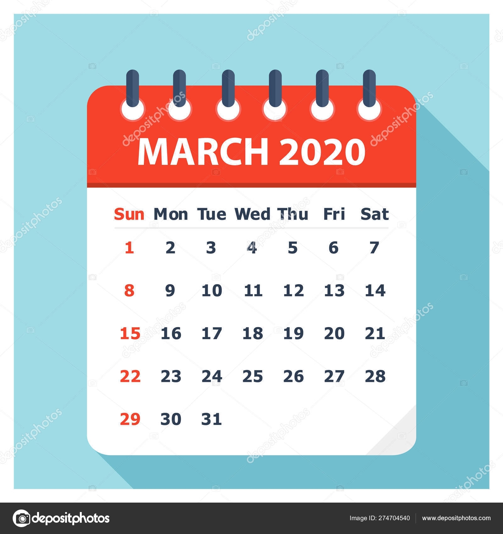 March 2020 - Calendar Icon - Calendar Design Template