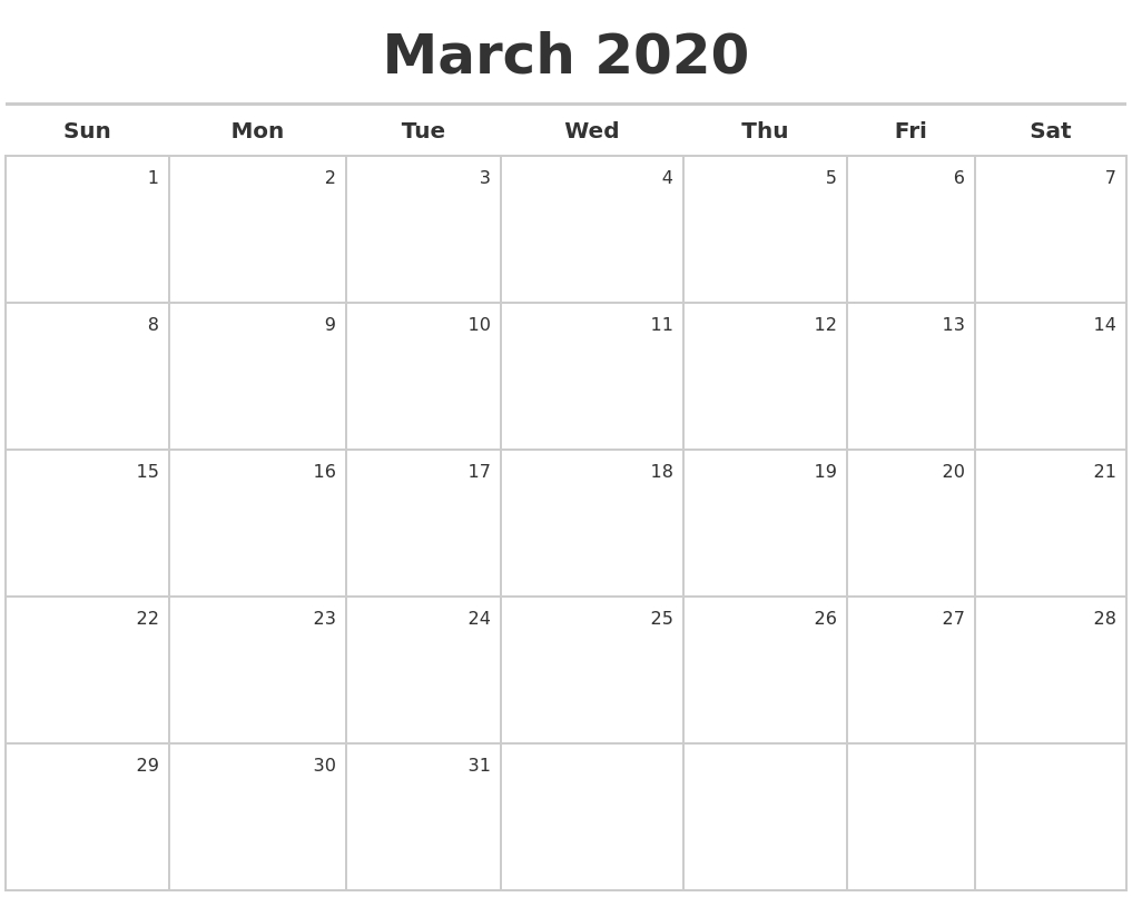 March 2020 Calendar Maker