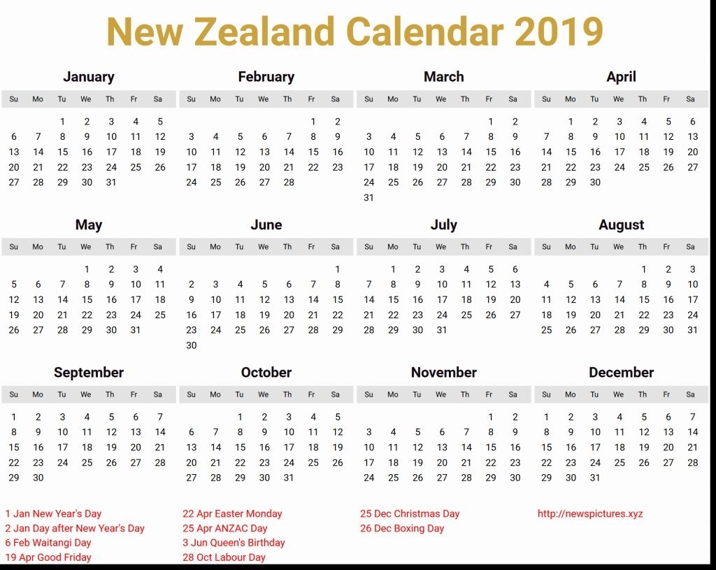 March 2020 Calendar New Zealand Holidays Printable Template