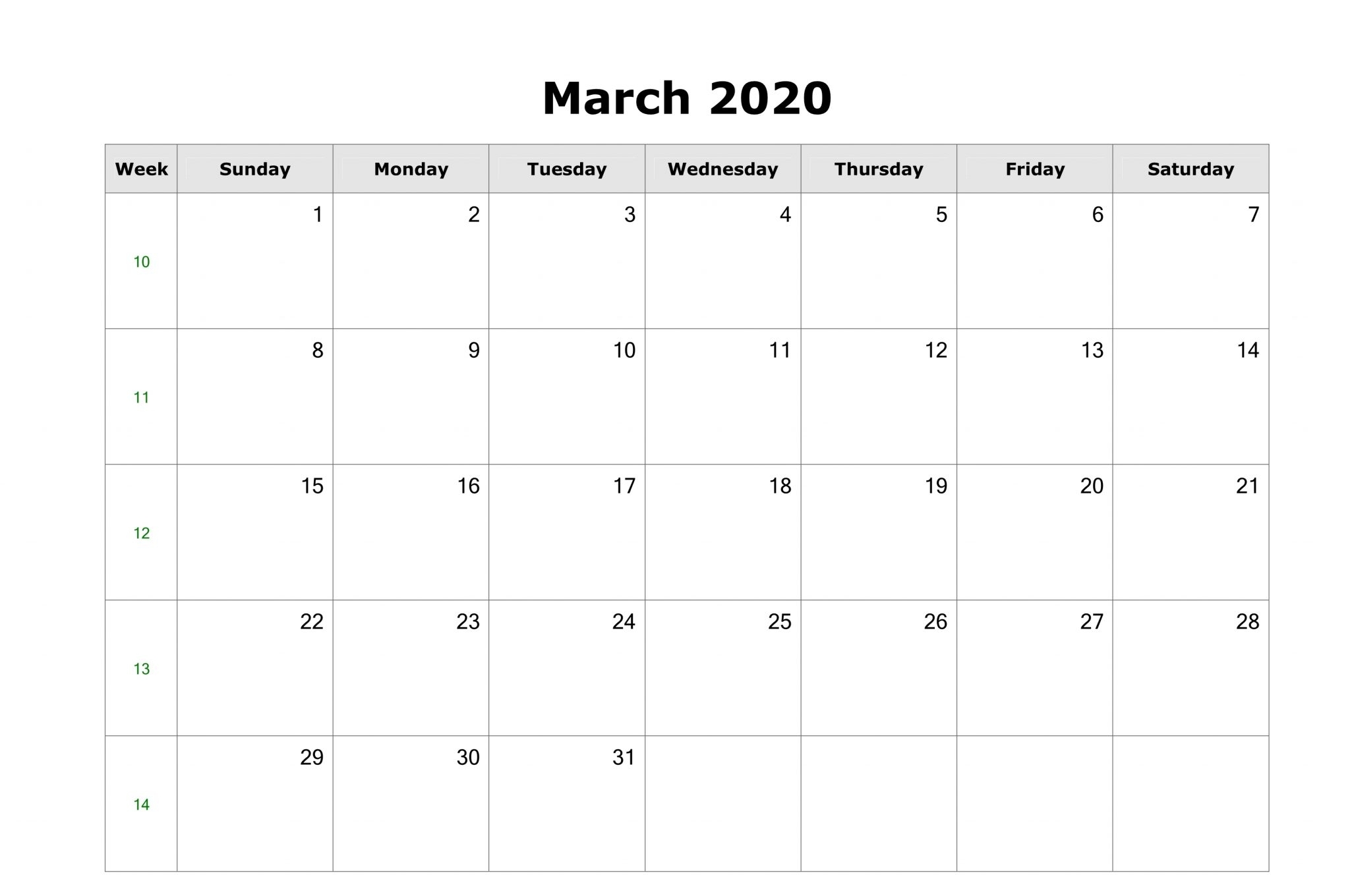 March 2020 Calendar Printable Template In Pdf, Word, Excel