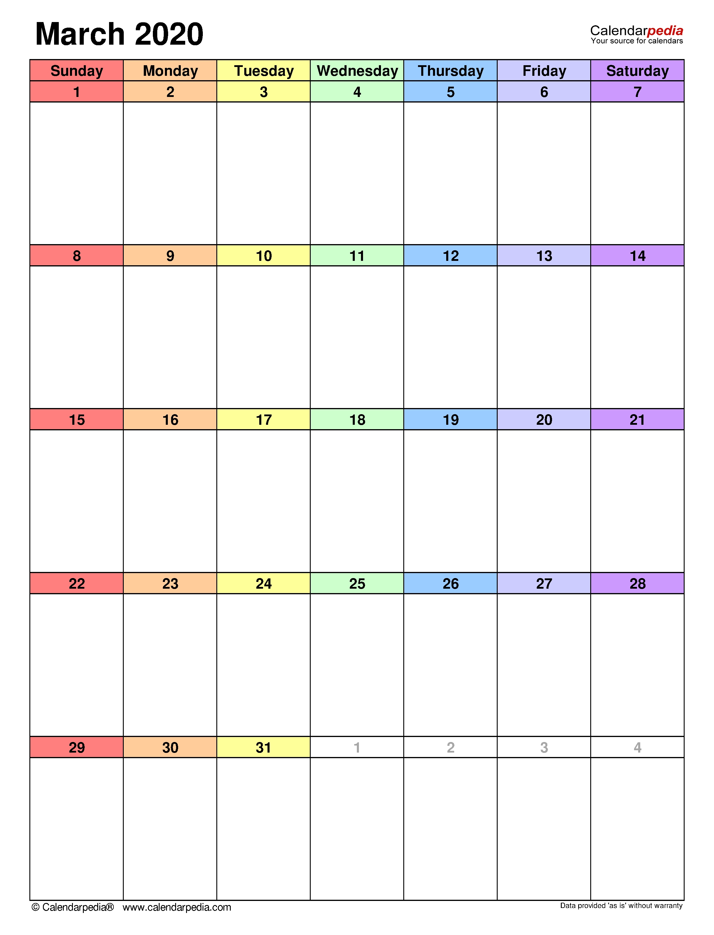 March 2020 - Calendar Templates For Word, Excel And Pdf