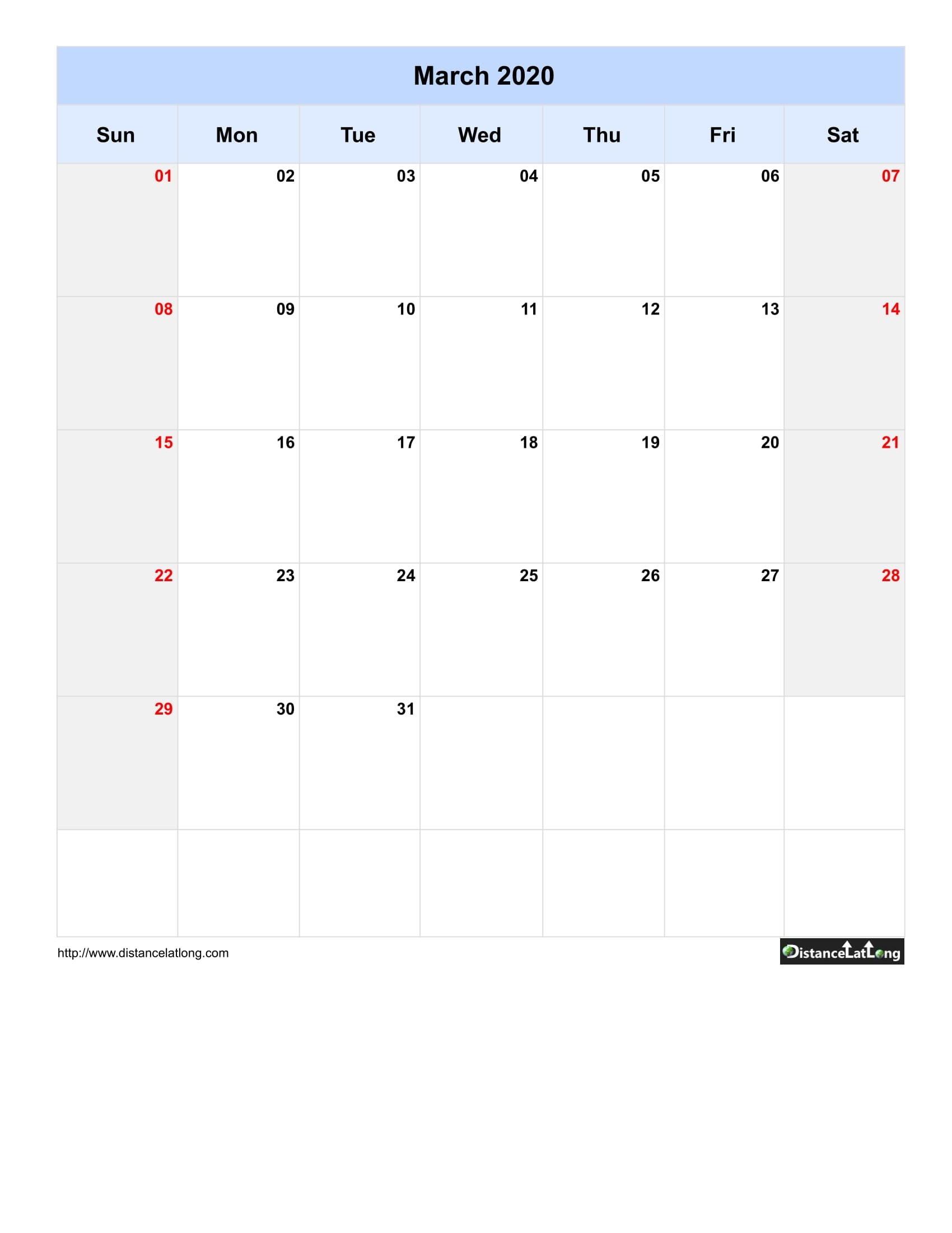 March 1 2020 Calendar | Month Calendar Printable