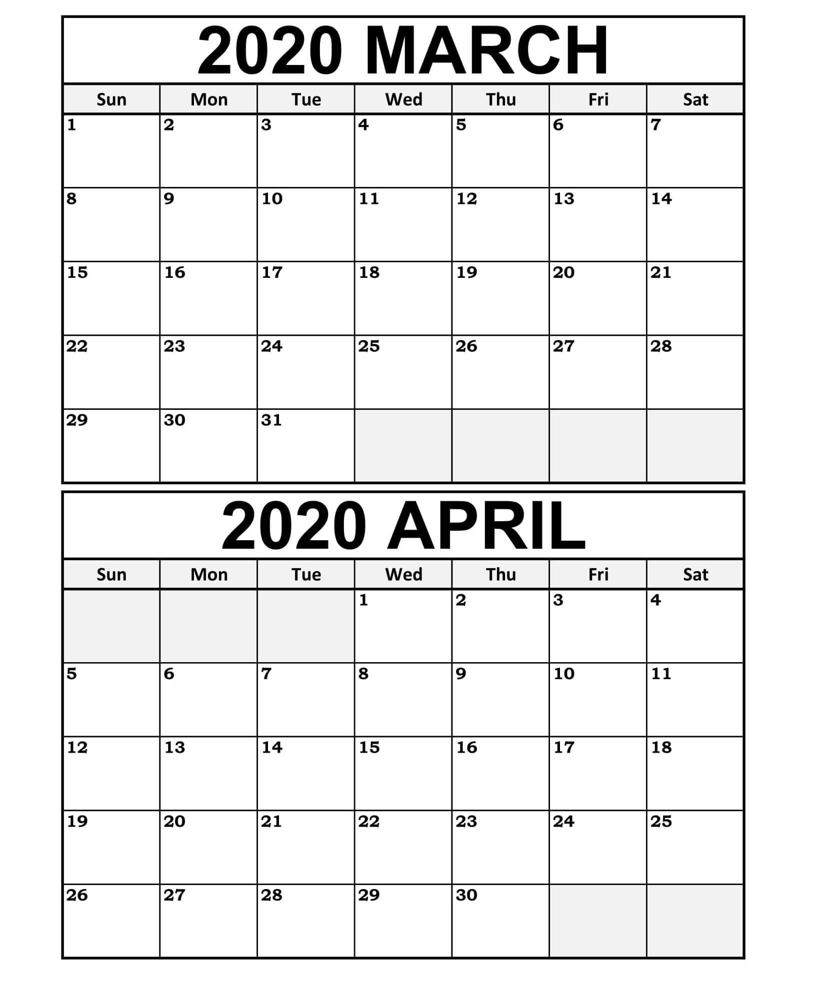 March April 2020 Calendar Pdf With Holidays | Free Printable