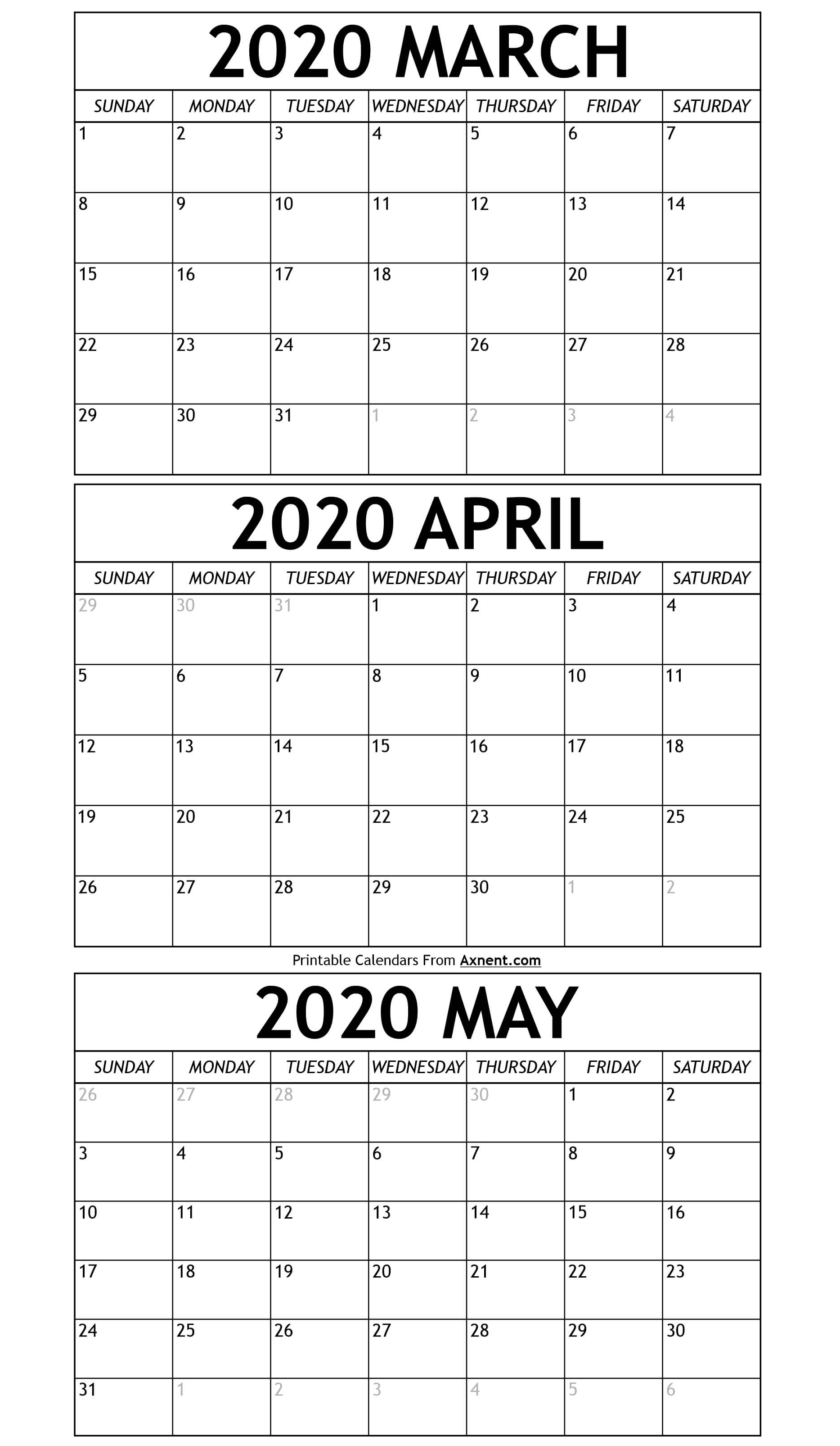 March To May Calendar 2020 Templates - Time Management Tools