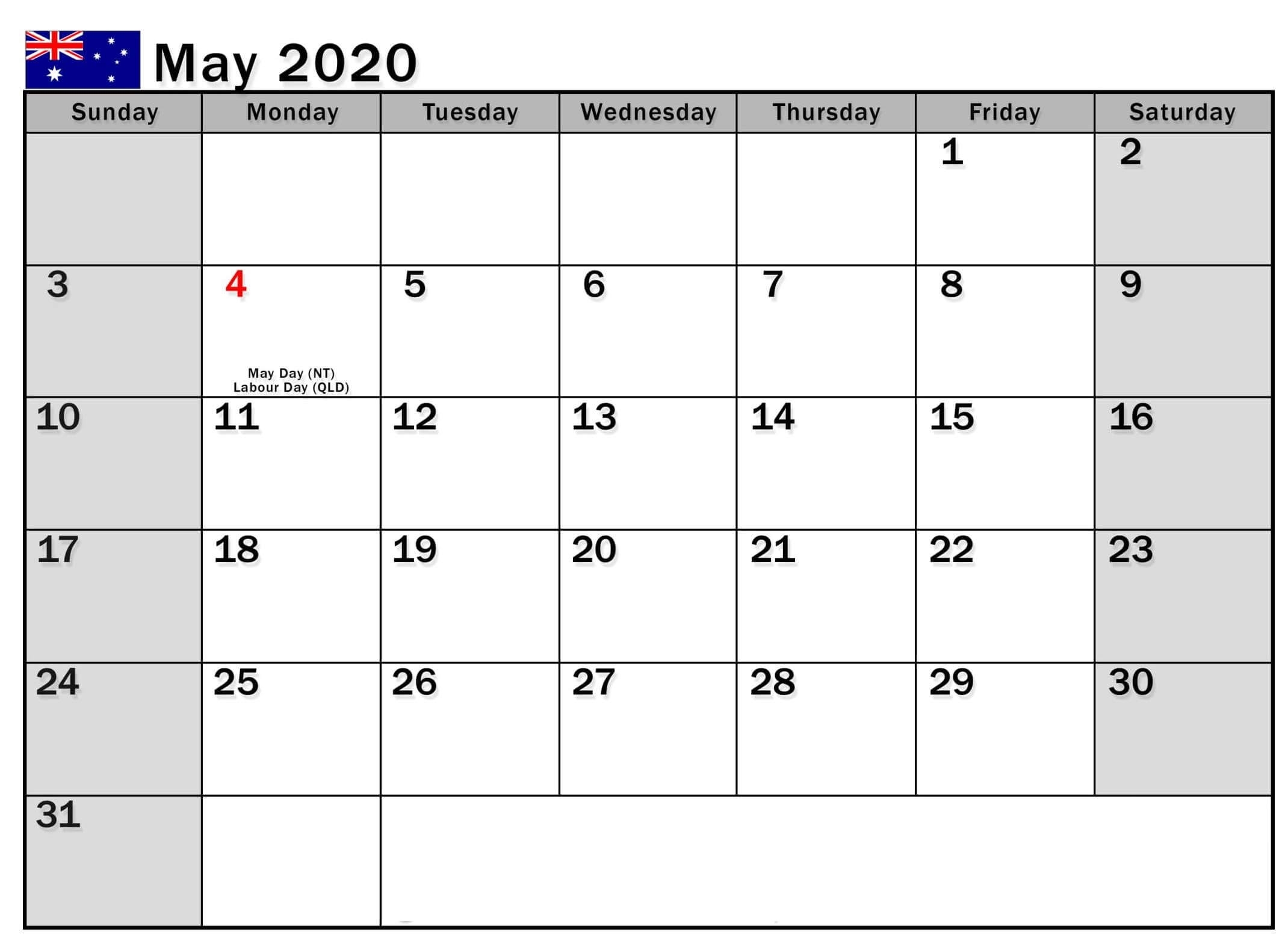 May 2020 Calendar Australia With Holidays | Free Printable