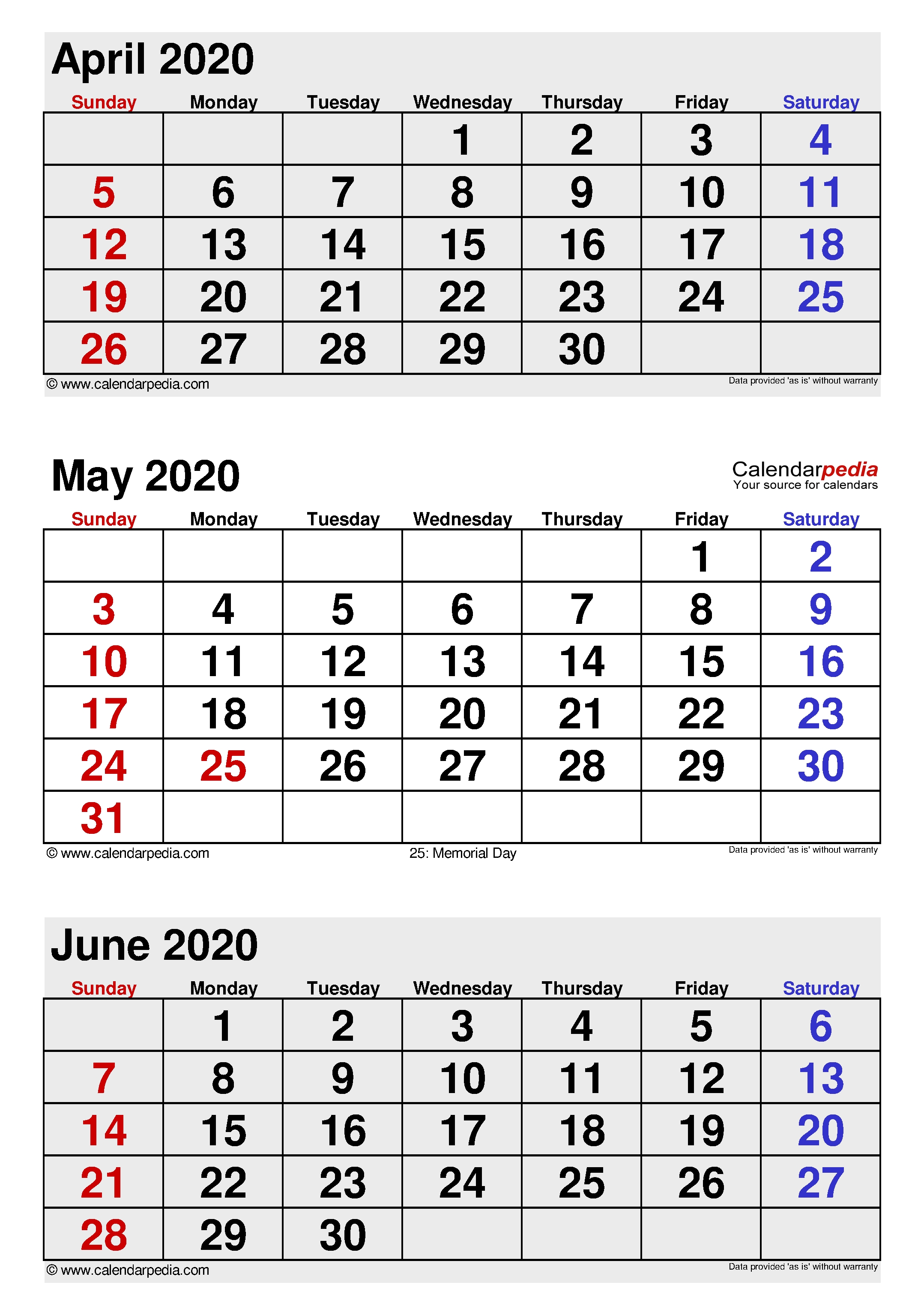 May 2020 - Calendar Templates For Word, Excel And Pdf