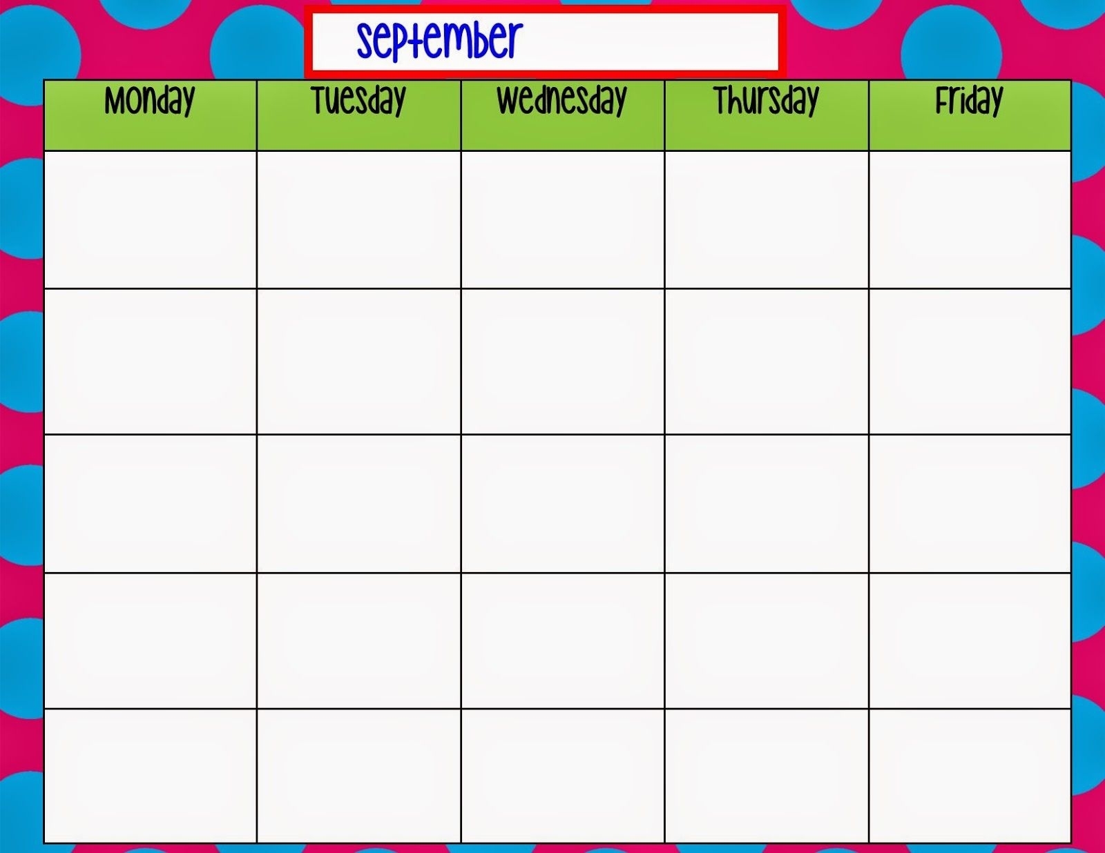 Monday To Friday Printable Calendar