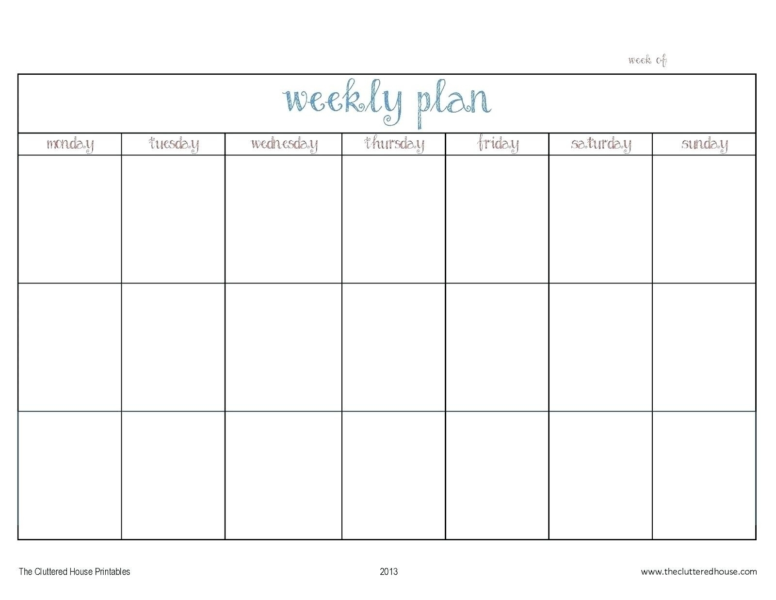 Monday Through Friday Calender Blank Template Printable