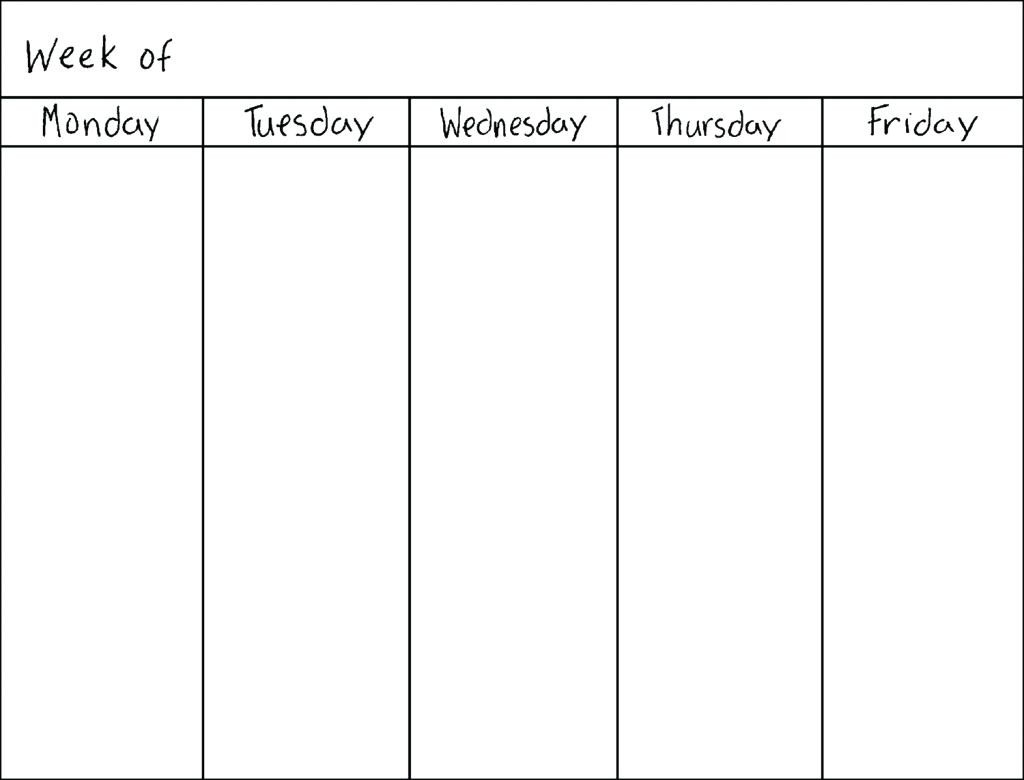 5 Day Weekly Calendar Template