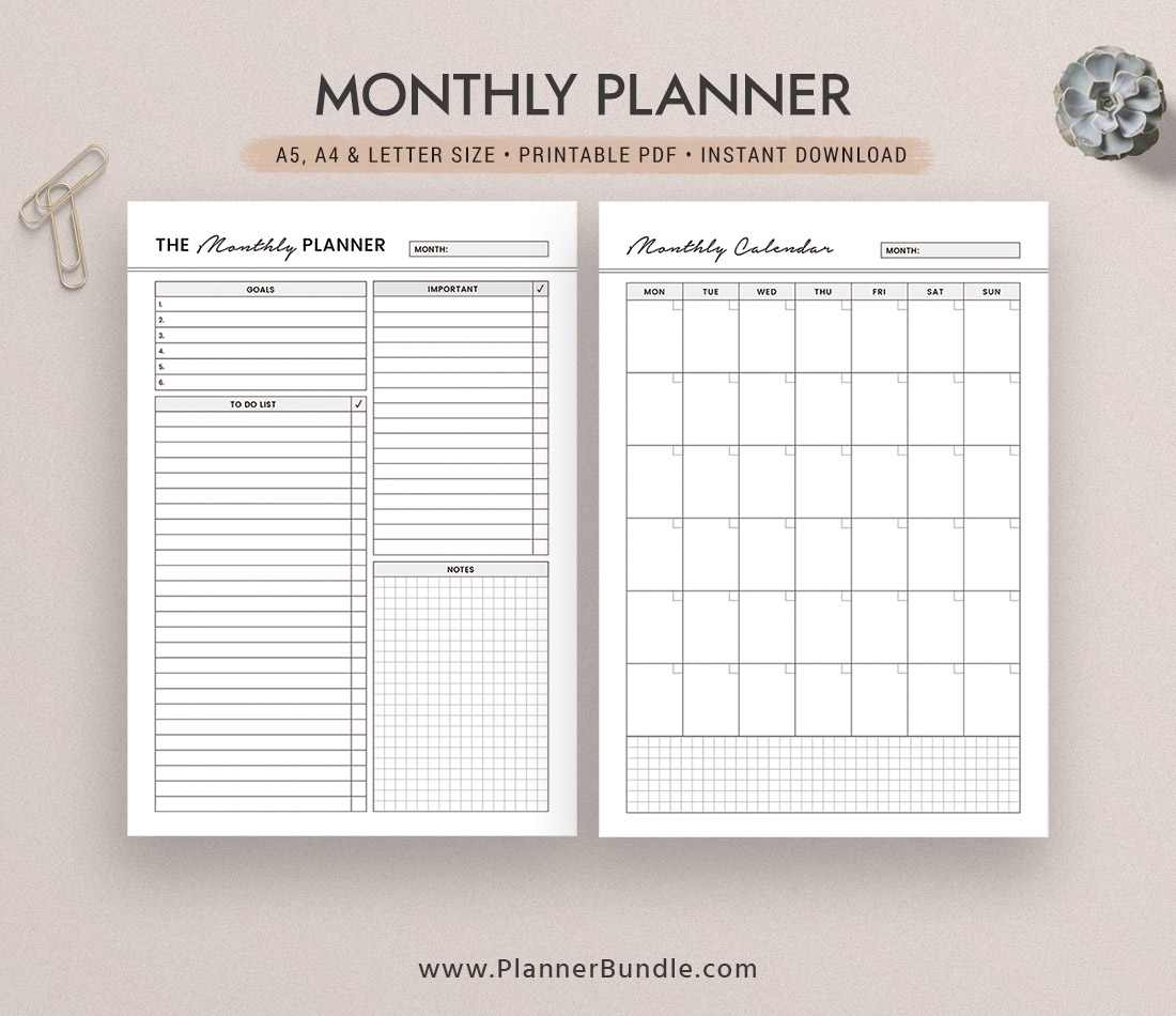 Monthly Planner 2020, Monthly Calendar, A5, A4, Letter Size, Printable  Planner, Instant Download, Planner Pages, Planner Design, Best Planner