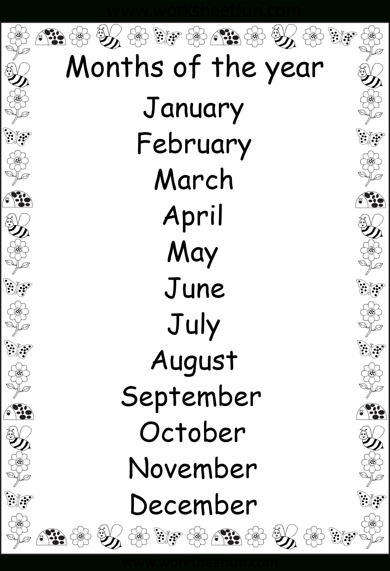 Months Of The Year List Printable