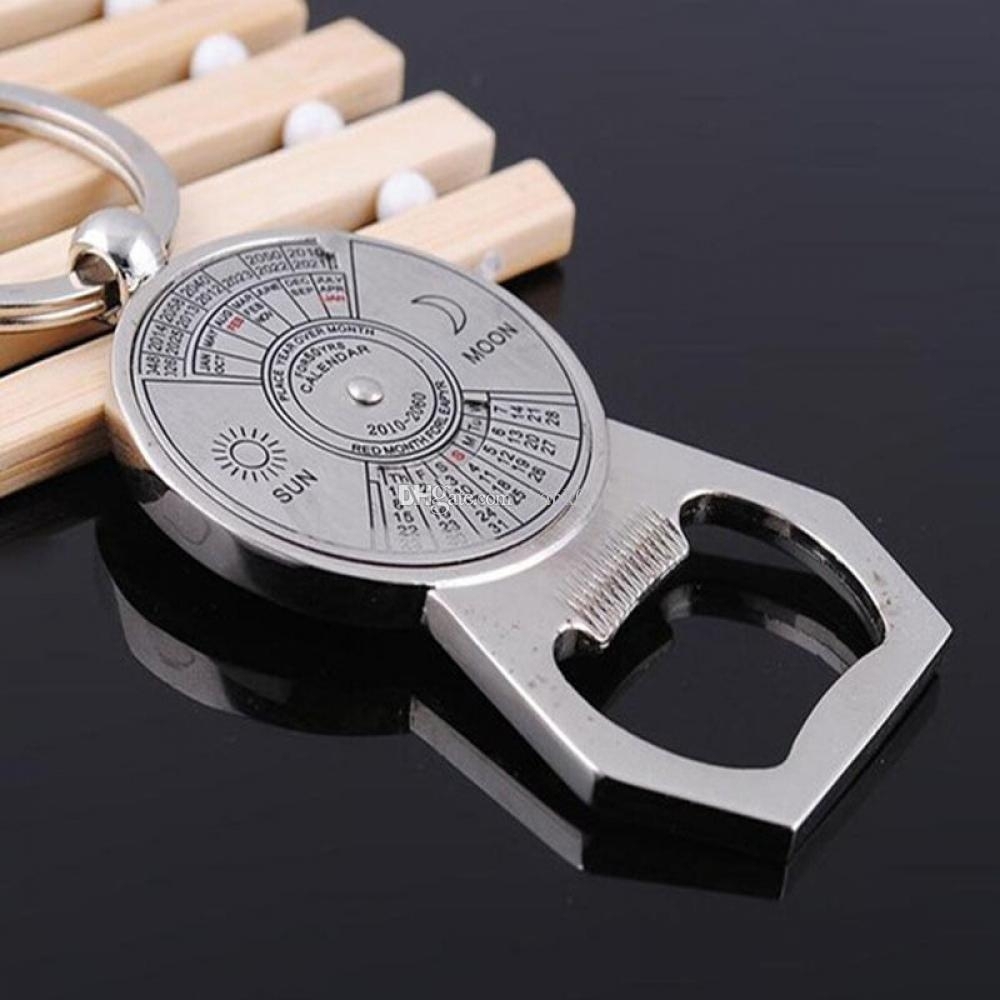 New Unique Creative Gift 50 Years Perpetual Compass Calendar Mini Perpetual  Calendar Keychain Ring Keyring Beer Bottle Opener Leather Tassel Keychain
