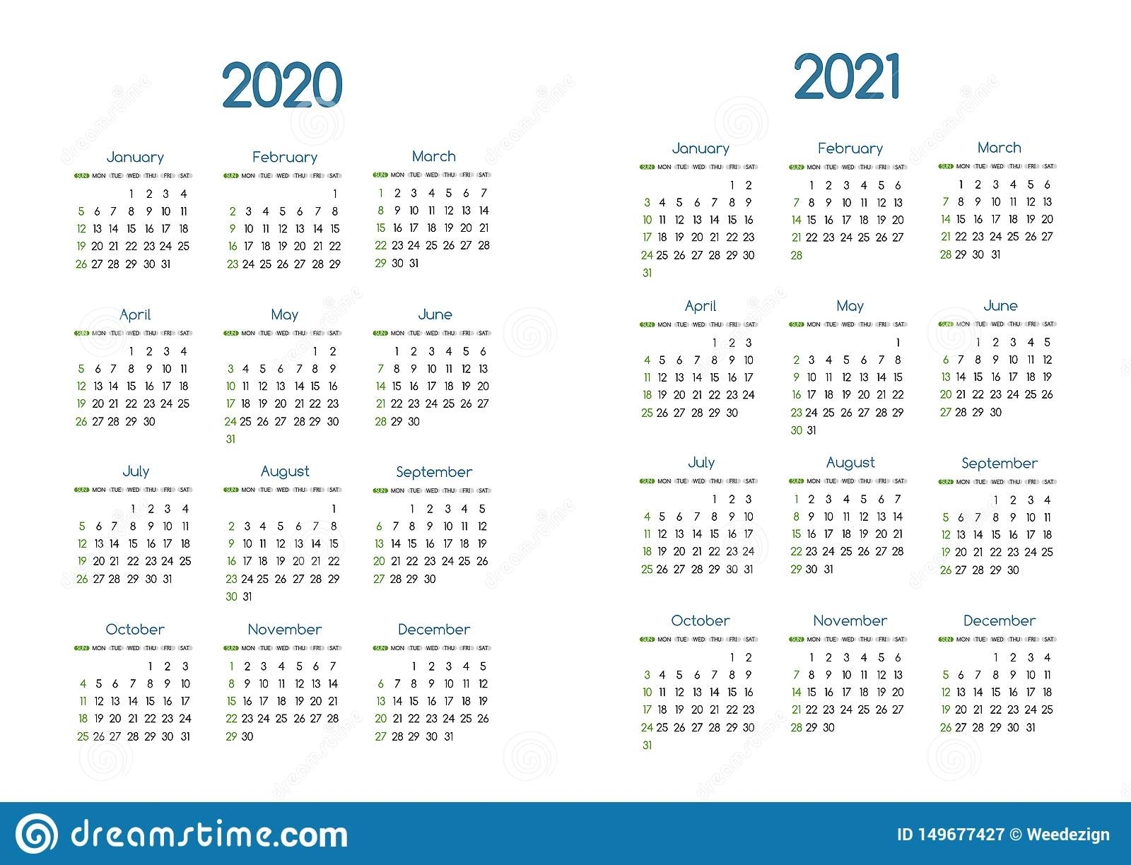 New Year 2020 And 2021 Vector Calendar Modern Simple Design