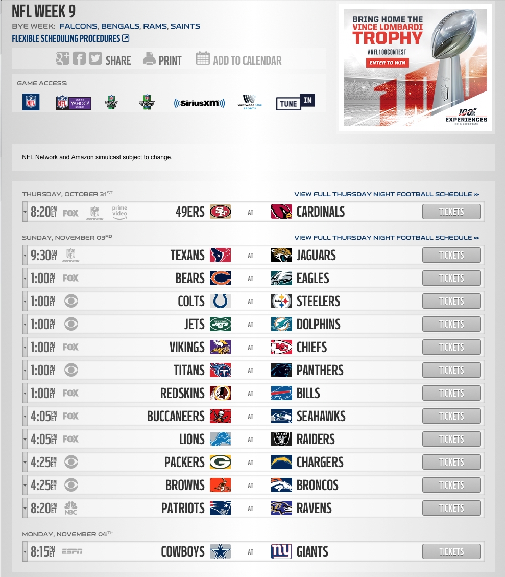 Nfl Week 13 Printable Schedule Printable World Holiday