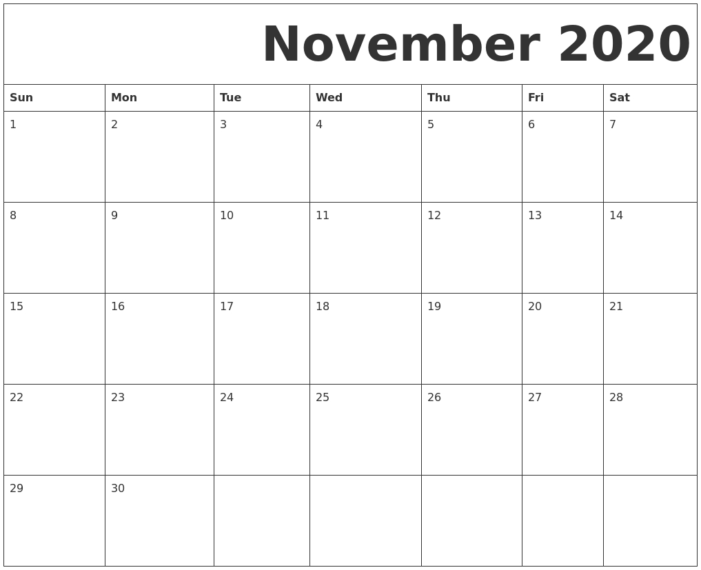 November 2020 Free Printable Calendar