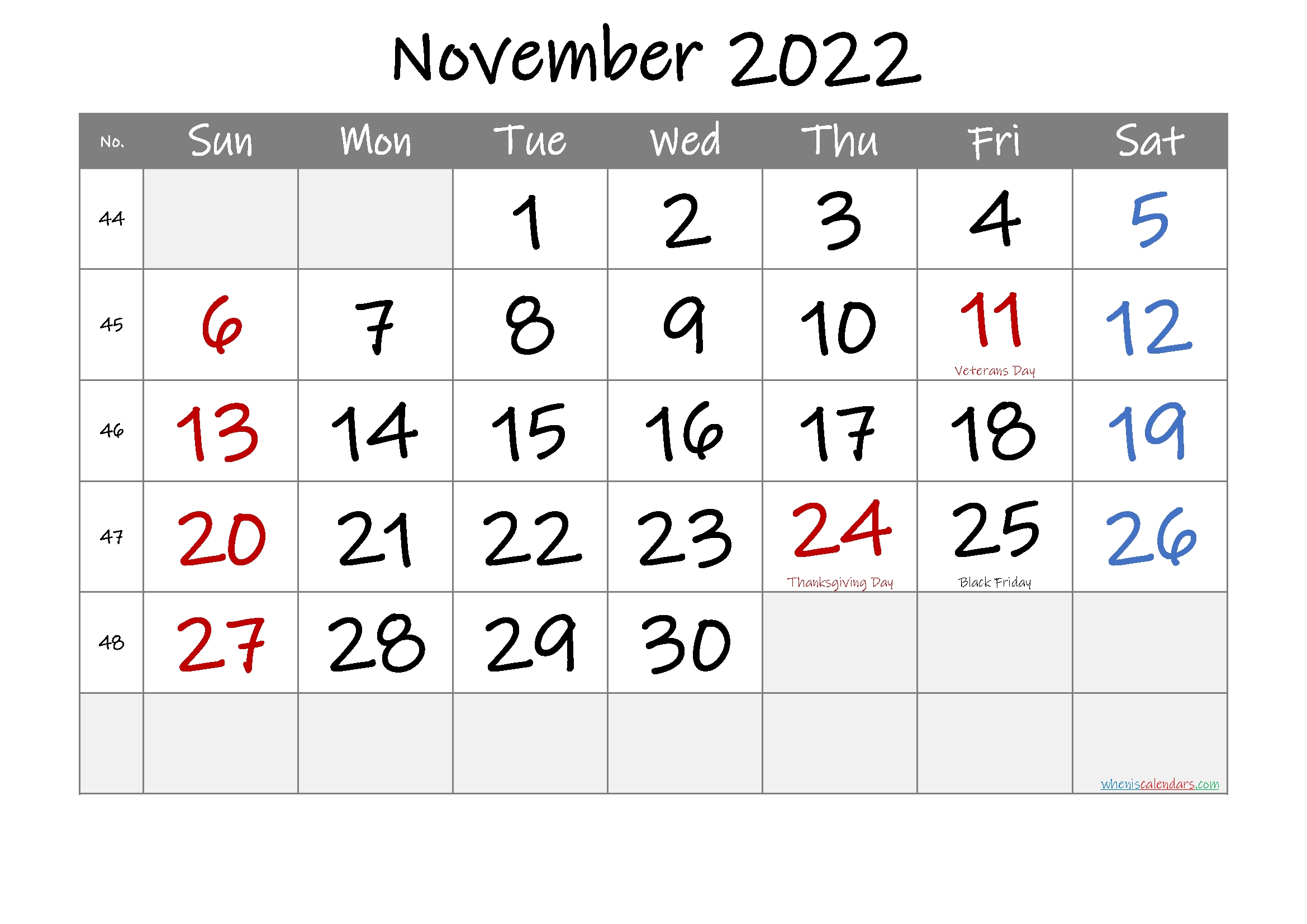 November 2022 Free Printable Calendar-Template No.if22M35