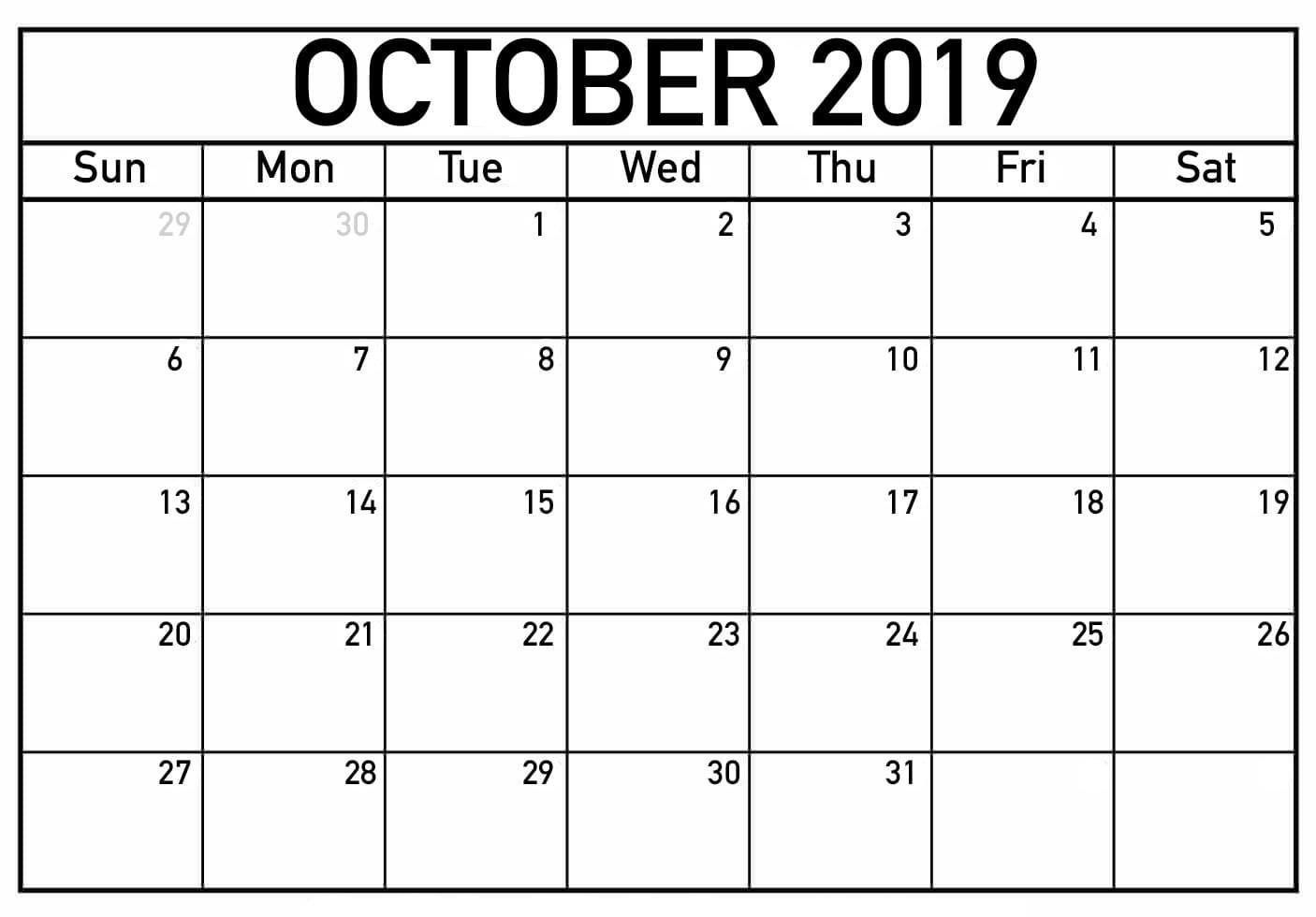 October 2019 Printable Calendar Word, Pdfmonth - Latest