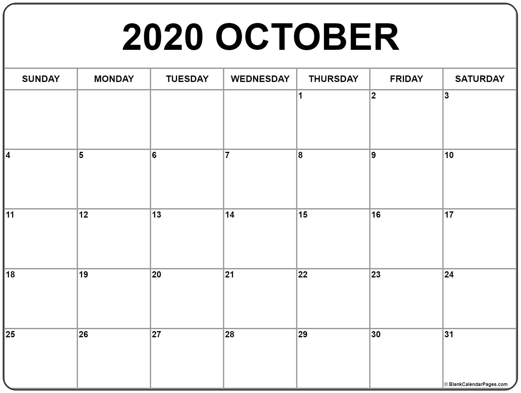 October 2020 Calendar | Free Printable Monthly Calendars