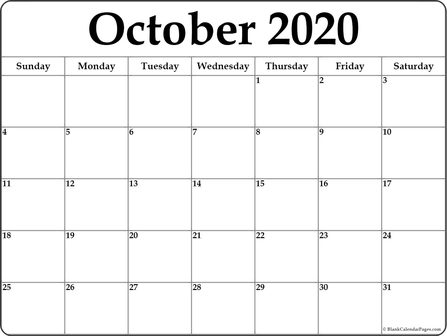 October 2020 Calendar | Free Printable Monthly Calendars