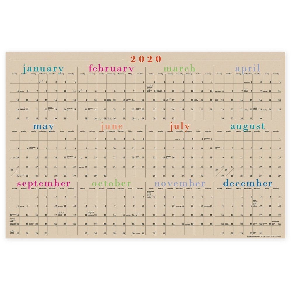 Paper Source 2020 12 Month Full Year Laminate Calendar, 24&quot; X 26&quot;