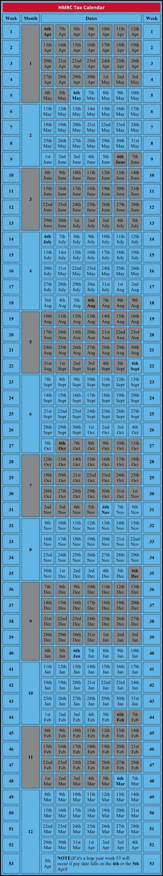 Tax Week Calendar Uk Month Calendar Printable