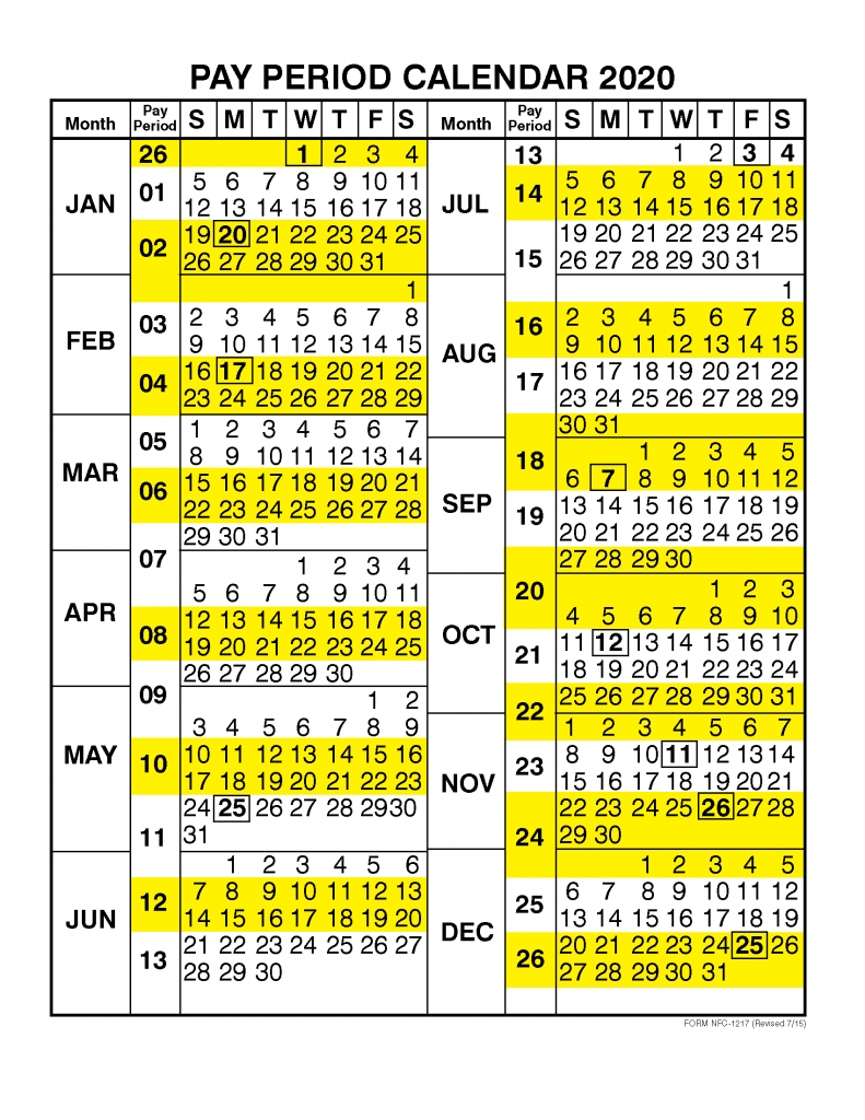 Pay Period Calendar 2020Calendar Year – Free Printable