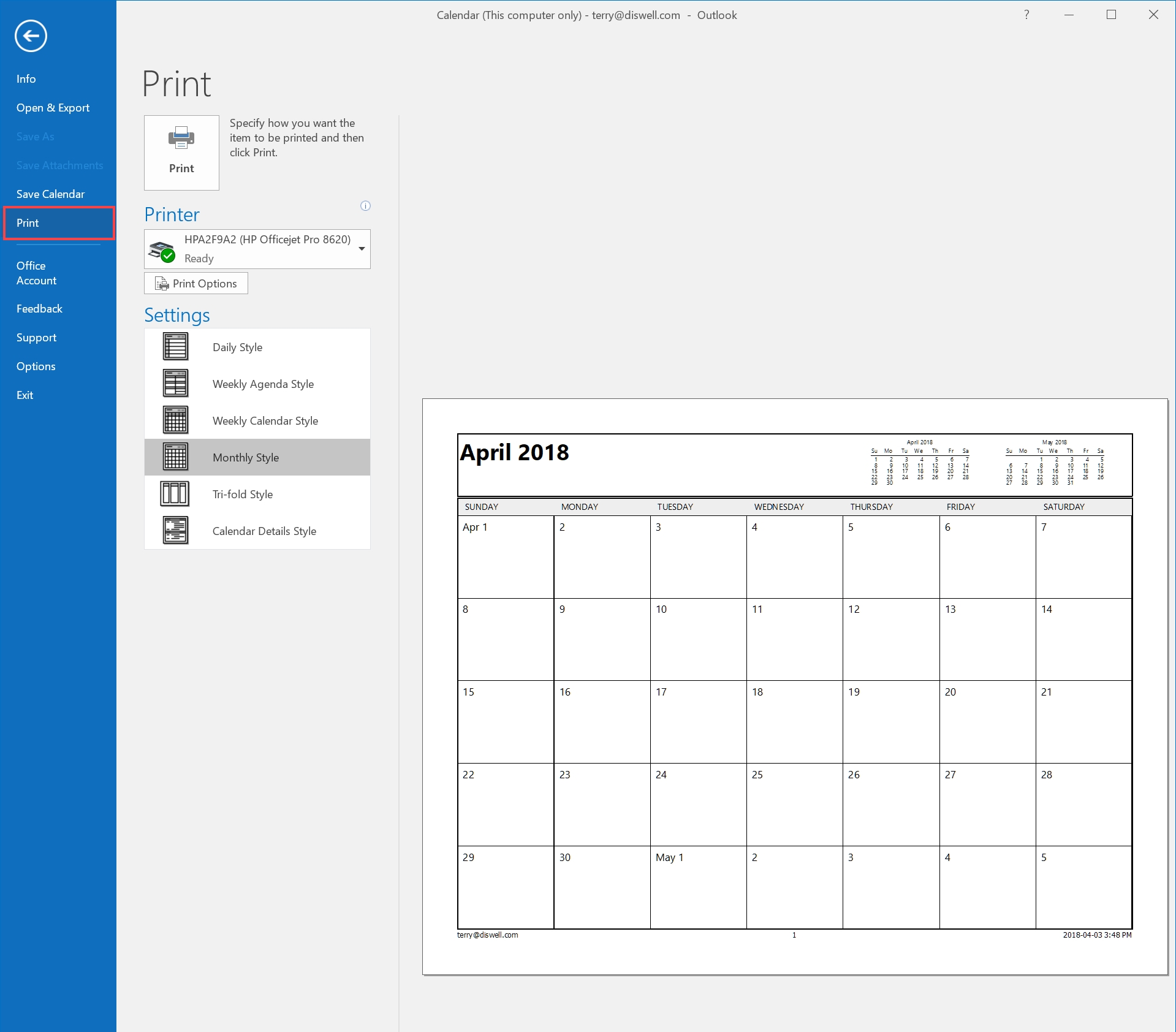 Can You Print A Blank Calendar From Outlook 