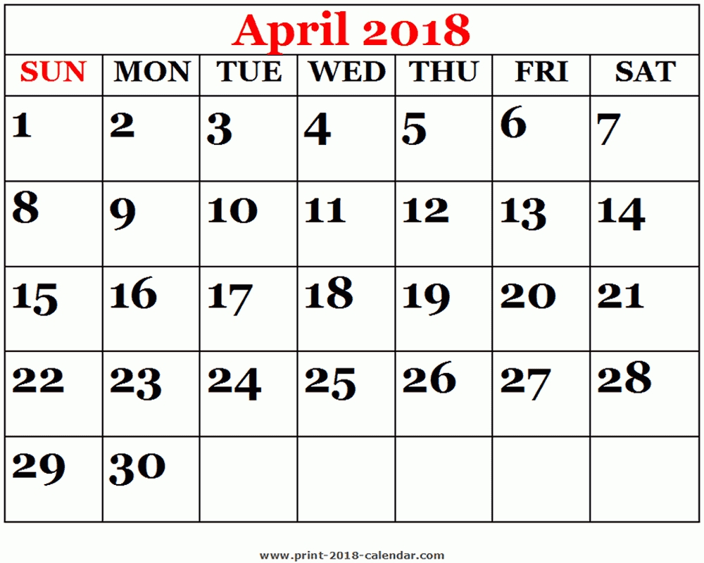 Printable 2018 April Calendar