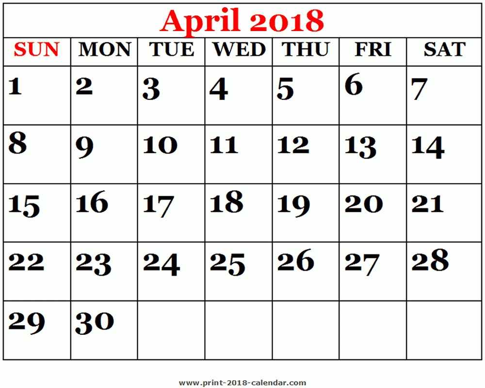 April 2018 Printable Calendar April 2018 Printable Calendar Full Weekday Mojogn