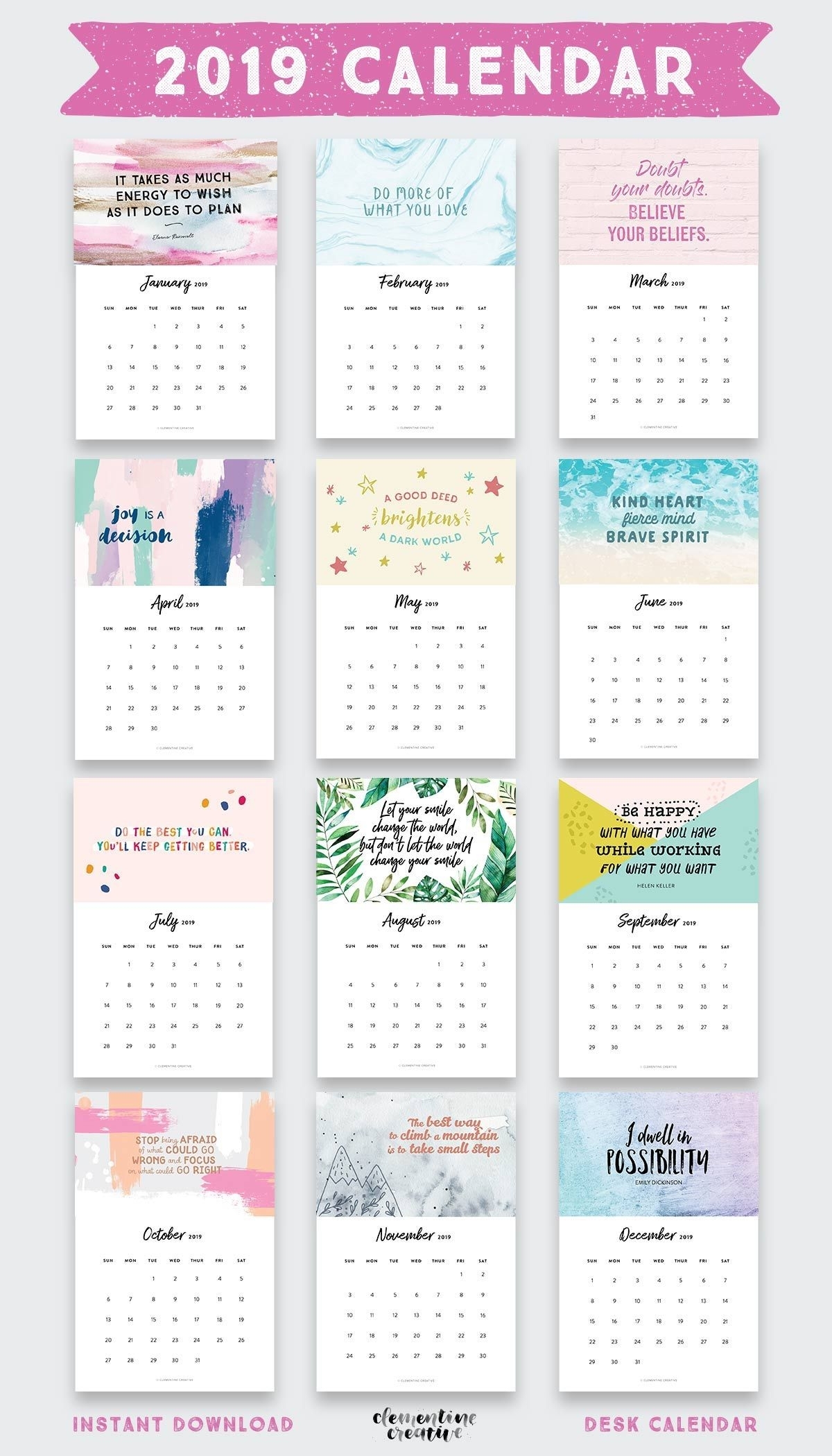 Printable 2020 Inspirational Quotes Calendar (+ Free Bonus