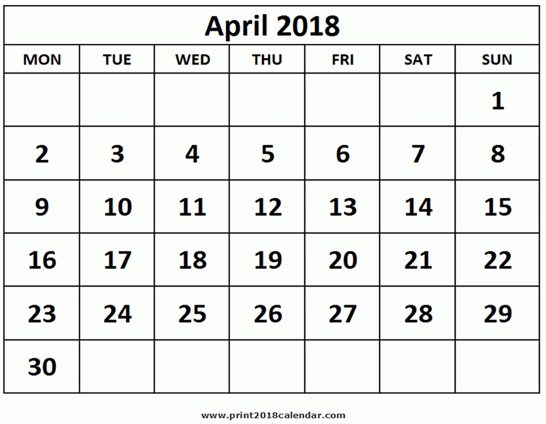 Printable April 2018 Calendar