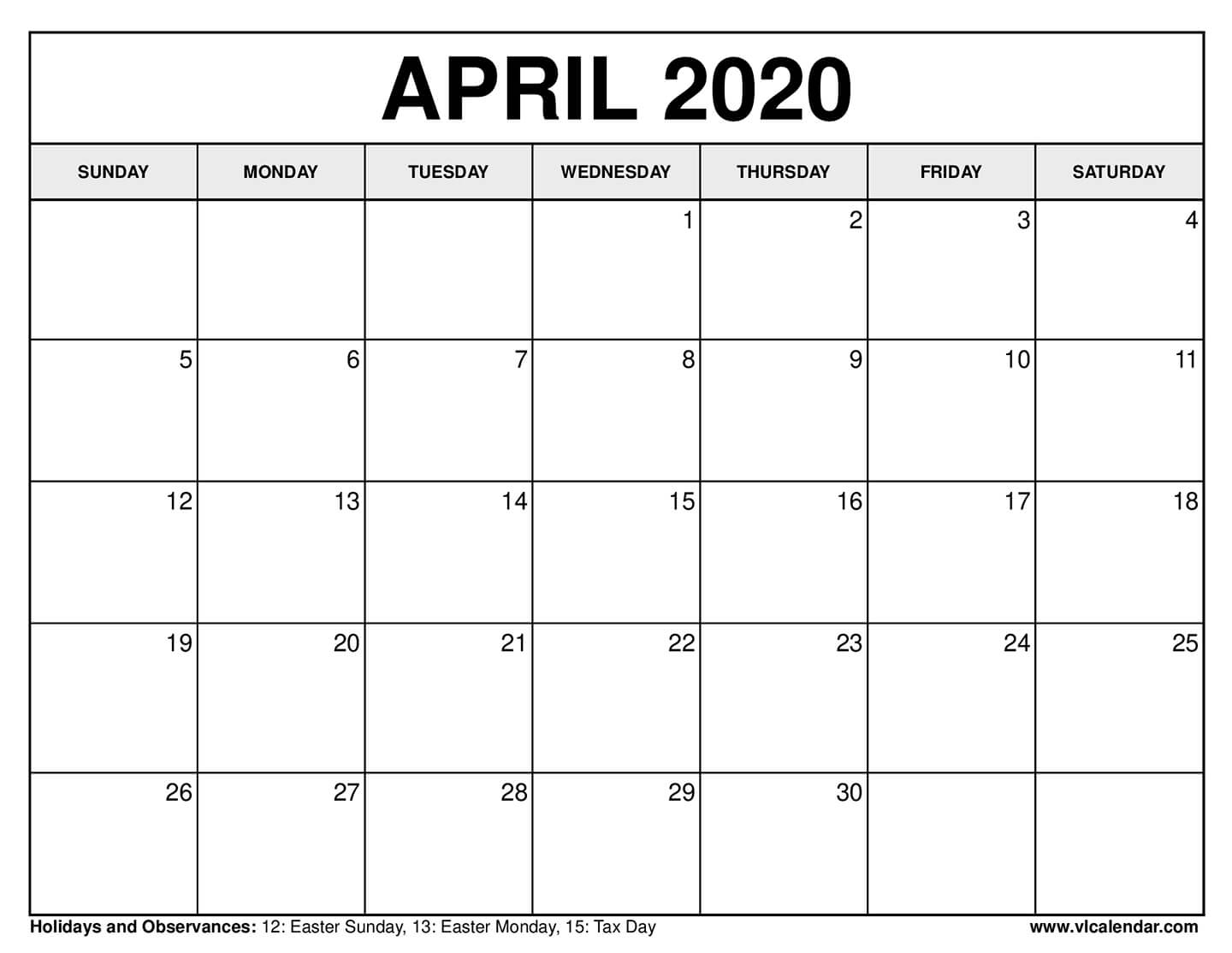 Printable April 2020 Calendars