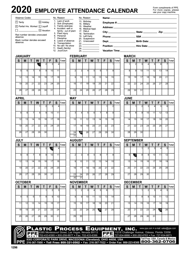 Printable Attendance Calendar 2020 - Fill Online, Printable