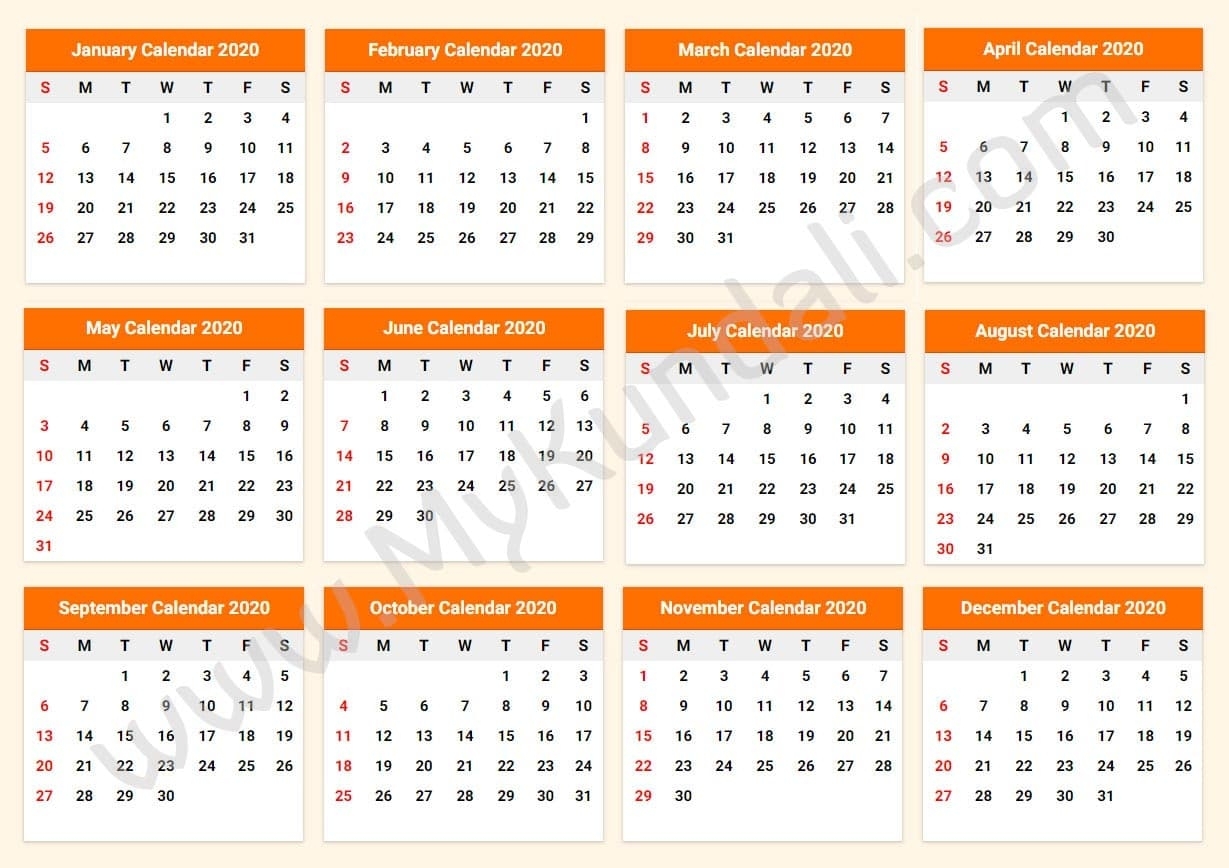 Printable Calendar 2020 - Download Free Printable Calendar 2020