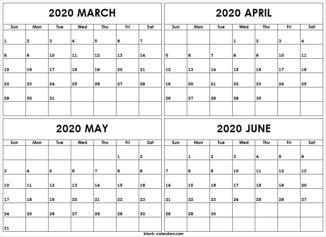 Printable Calendar March To June 2020 | Pdf Template