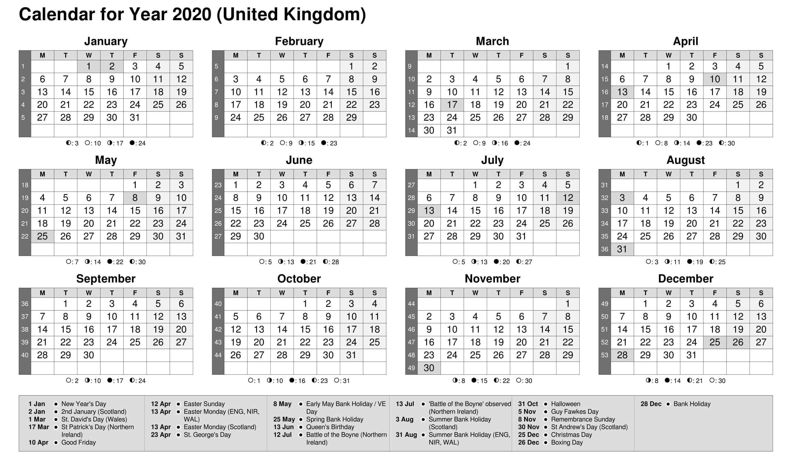 year 2020 calendar uk month calendar printable