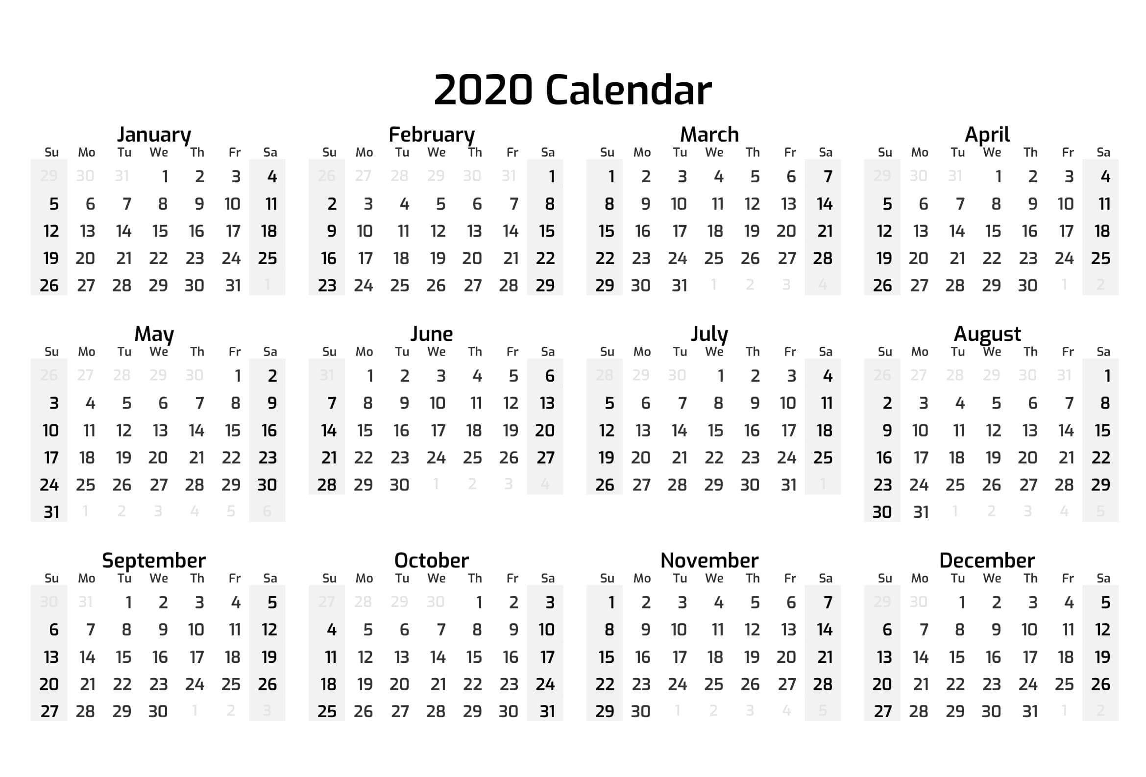 Printable Calendar Year 2020 Holidays | Free Printable