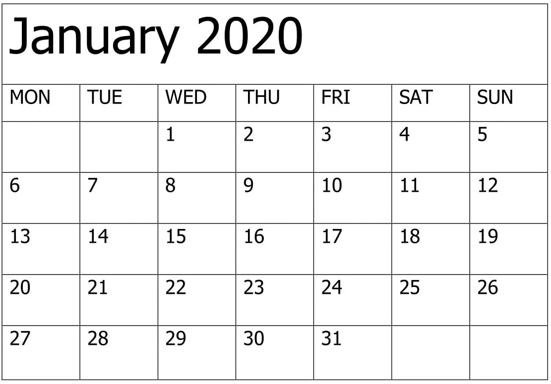 Printable January 2020 Calendar Editable Pages - Free Latest